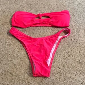 Women's Neon Pink Bandeau Knot Bikini Set
